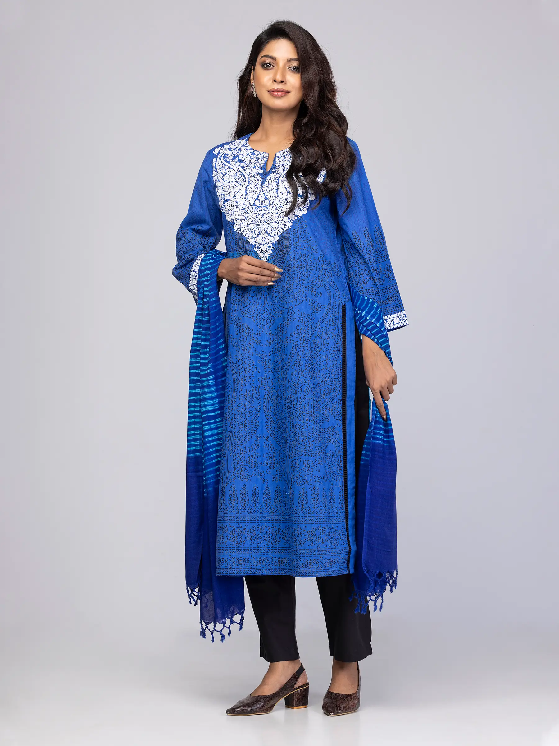 Blue Embroidered Balkan Fusion Theme Shalwar Kameez