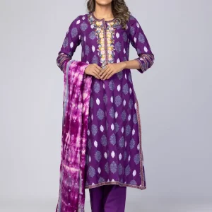 Purple Embroidered Mughal Tropical Theme Shalwar Kameez